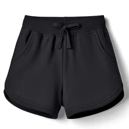Kookie Kids India Cotton Looper Knit Above Knee Length Solid Colour Shorts - Black-image-57