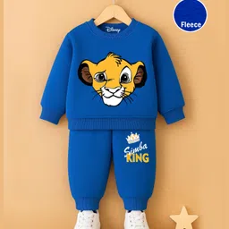 KUCHIPOO Knit Disney The Lion King Featuring Full Sleeves Simba Printed Sweatshirt & Joggers Set - Blue image 1