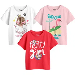 BonOrganik Girls Pack of 3 Graphic Printed Round Neck Cotton T-shirts-picture-45