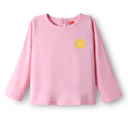 Babyhug Single Jersey Knit Floral Printed Dungaree with Full Sleeves Inner Tee - Pink & Purple image 2