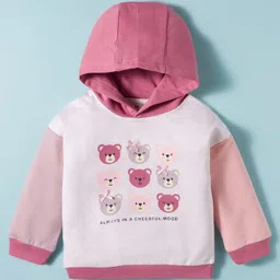 ToffyHouse Woven Full Sleeves Hooded T-Shirt & Lounge Pant Set With Teddy Bear Print & Bow Applique - Pink image 2