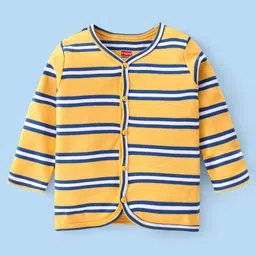 Babyhug 100% Cotton Knit Full Sleeves Antibacterial Striped Front Open Vest Cub Print Pack of 3 - White Yellow & Blue image 4