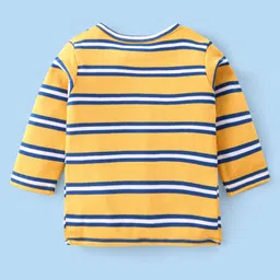 Babyhug 100% Cotton Knit Full Sleeves Antibacterial Striped Front Open Vest Cub Print Pack of 3 - White Yellow & Blue image 5