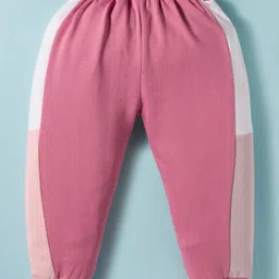 ToffyHouse Woven Full Sleeves Hooded T-Shirt & Lounge Pant Set With Teddy Bear Print & Bow Applique - Pink image 4