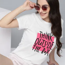 HERE&NOW Women White Typography Printed T-shirt-picture-21