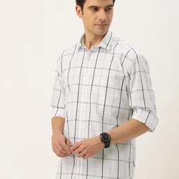 Burnt Umber Men Windowpane Checked Casual Shirt image 2