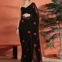 YAMUNE Embroidered Pure Georgette Saree-image-29