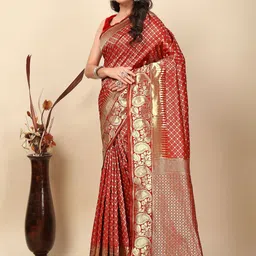 J 6 DESIGNER Ethnic Motifs Woven Design Zari Banarasi Saree image 4