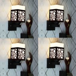Gojeeva Black & White 4 Pieces Textured Wooden Square Shaped Wall Lamps-picture-27