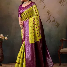 luchila Woven Design Zari Patola Saree With Blouse Piece image 5