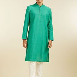 Diwas by Manyavar Mandarin Collar Cotton Straight Kurta & Trousers-picture-23