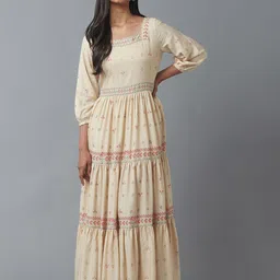 W Beige & Maroon Ethnic Motifs Maxi Dress image 2