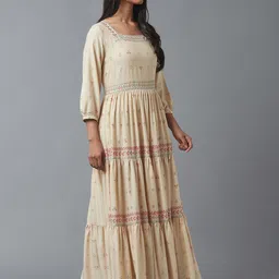 W Beige & Maroon Ethnic Motifs Maxi Dress image 4