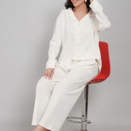 lugo Stem Rope Women Cream Solid Cotton Blended Trending Casual co-ord Set image 1
