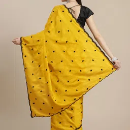 Anouk Mustard & Black Embroidered Silk Blend Saree image 3