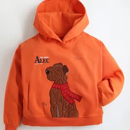 Cherry Crumble By Nitt Hyman Full Sleeves Dog Embroidered Relax Fit Hoodie - Orange image 1