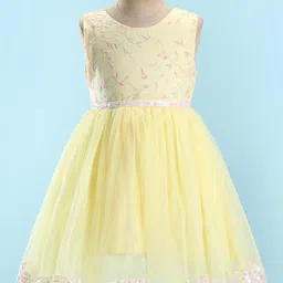 Mark & Mia Sleeveless Frock With Leafs Embroidery - Yellow-picture-24
