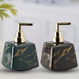 KOOKEE Ceramic Soap Dispenser liquid handwash pump for Bathroom, Set of 2, Green/Grey (10830)-picture-36