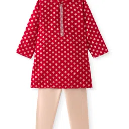 Babyhug Woven Full Sleeves Foil Printed Kurta Pyjama Set - Red-picture-26
