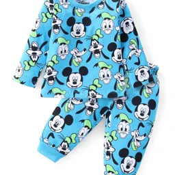 Babyhug Disney Cotton Knit Full Sleeves Night Suit With Mickey Mouse Graphics - Light Blue-picture-16