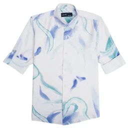 CAVIO Cotton Full Sleeves Colour Splashed Shirt - Light Green-picture-27