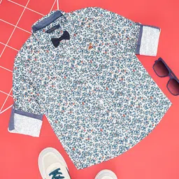 Pantaloons Junior Cotton Full Sleeves Floral Printed Shirt With Bow - White-picture-34