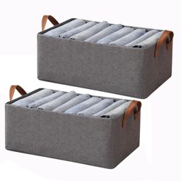 House of Quirk Durable Linen Closet Over The Door Shoe Organizers And Foldable Storage Baskets, Rectangle Storage Boxes For Pants, Shirt, Bra Panty, Socks Dark Grey- Pack Of 2-picture-32