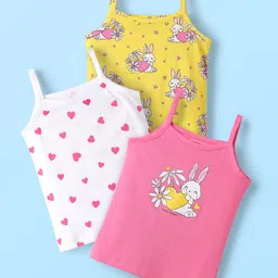 Babyhug 100% Cotton Antibacterial Slips With Hearts & Bunny Print Pack Of 3 - Pink Yellow & White-picture-12