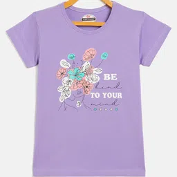 Fort Divine Cotton Lycra Knit Half Sleeves Floral & Typography Printed Tee - Mauve-picture-22