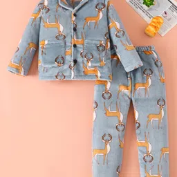 Mark & Mia Full Sleeves Winter Wear Night Suit With Animal Print - Light Blue-picture-38
