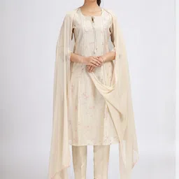 COTTON CULTURE Women Floral Printed Regular Chanderi Silk Kurta with Trousers & With Dupatta-picture-55