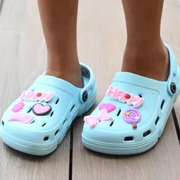 Yellow Bee Solid Clogs With Lollipops & Hearts Charms - Blue image 3