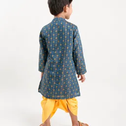 Babyhug Full Sleeves Embroidered Kurta and Dhoti Set - Blue & Yellow image 3