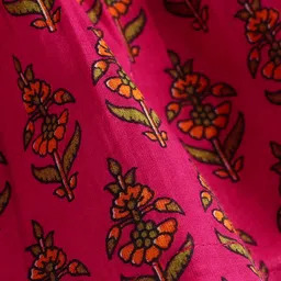 Babyhug Cotton Woven Three Fourth Bell Sleeves Floral Printed Dress - Fuschia image 3