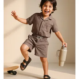 Tales & Stories Cotton Knit Thread Work Embroidered Shorts - Light Brown image 4