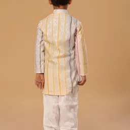 The Mini Trunk Boys Striped Embroidered Band Collar Sequinned Straight Kurta & Trousers image 2
