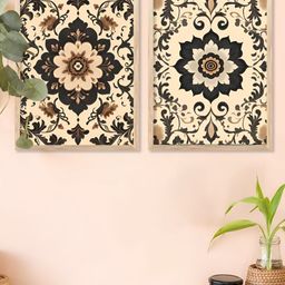 Kotart Cream-Coloured & Black 2 Pieces Wooden Floral and Botanical Wall Arts-picture-15
