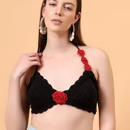 Velvery Halter Neck Cotton Crochet Bralette Crop Top-picture-10