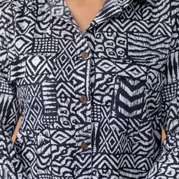 all about you Abstract Printed Shirt Collar Pure Cotton Top With Trouser image 2