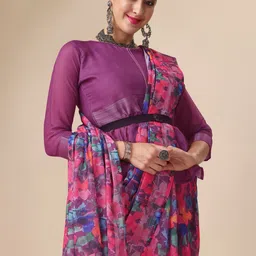 Sangria Floral Printed Pure Linen Saree image 5