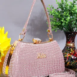 MISHA Blush Croco Textured Box Clutch-picture-13