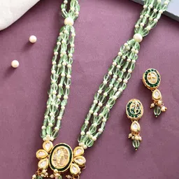 Silvermerc Designs Gold-Plated Kundan Stone-Studded & Beaded Jewellery Set-picture-56