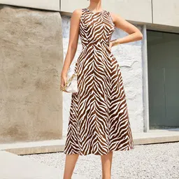 OMPAX Women Animal Print A-Line Midi Dress-picture-38