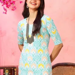 SZN Women Ethnic Motifs Printed Crepe Straight Kurta image 4