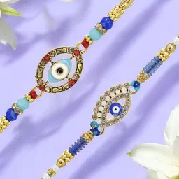 MEIRA JEWELLERY Set Of 2 Evil Eye Charm Rakhis With Greeting Card & Roli Chawal-picture-52