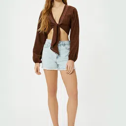 Koton Striped V-Neck Crop Tie-Up Shrug image 5