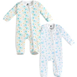The Mom Store Pack Of 2 Full Sleeves Elephant & Planets Printed Rompers - Multi Colour-picture-34