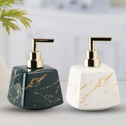 KOOKEE Ceramic Soap Dispenser liquid handwash pump for Bathroom, Set of 2, Green/White (10831)-picture-38