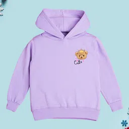 NUSYL Fleece Full Sleeves Teddy Face & Cute Text Printed Hoodie - Lilac-picture-18