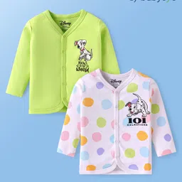 Babyoye Disney Interlock Knit Full Sleeves Jhablas With 101 Dalmatians Graphic Pack of 2 - White & Neon Green-picture-30